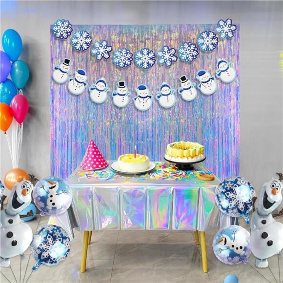 Iridescent Foil Party Streamers Backdrop 2 Pack Holographic Fringe Curtain Decor - Picture 3 of 7